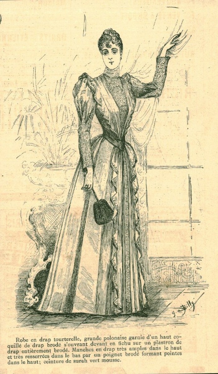 Gravure Ancienne De Mode – Manteau De Sortie, Illustration De G. De Billy (1889)