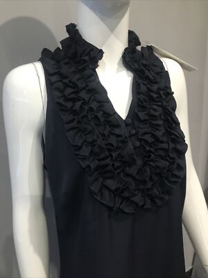 Debenhams John Rocha Navy Blouson Dress Frill Neckline With Tags Sz 12 Ladies 
