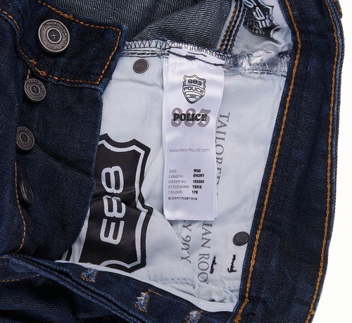 883 POLICE TEKS RUGBY SLIM W30 SHORT MENS JEANS BUTTON FLY INDIGO BLUE 30/30 - 第 6/10 張圖片