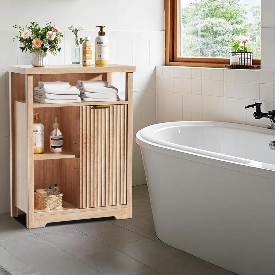 Slot shaped bathroom cabinet with 3 drawers, made of natural oak wood！！ - Image 2 of 4