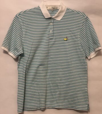 Magnolia Lane Masters Polo Shirt Women Size Medium Light Blue White Stripe ANGC