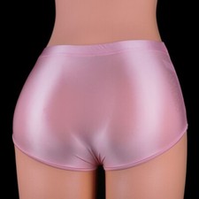 2024 Women's Panties Shiny Satin Briefs Knickers Opaque Gym Middle Waist Shorts