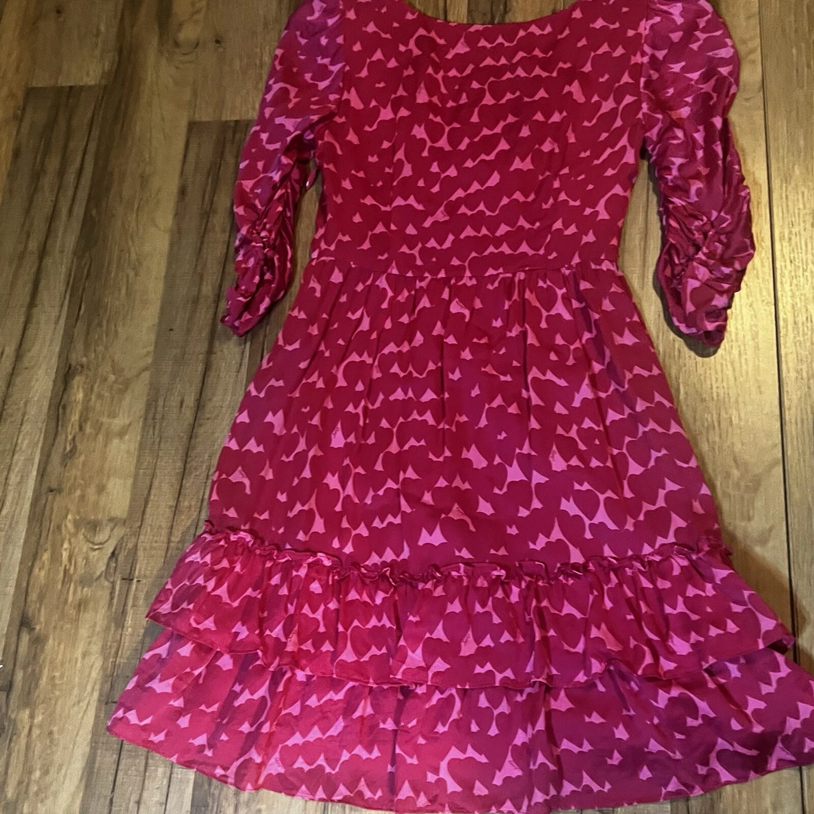 Juicy Couture Seta Donna Cuori Rosso Rosa San Valentino Scollo V Increspato Tg 0 Coquette