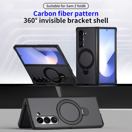 For Samsung Z Fold 6 5 4 Magnetic Slim Stand Case Shockproof Carbon Fiber Cover - 第 1/15 張圖片