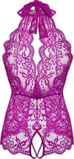 LOLLO VITA Women Lingerie Lace Bodysuit One Piece Babydoll Floral Halter Teddy V