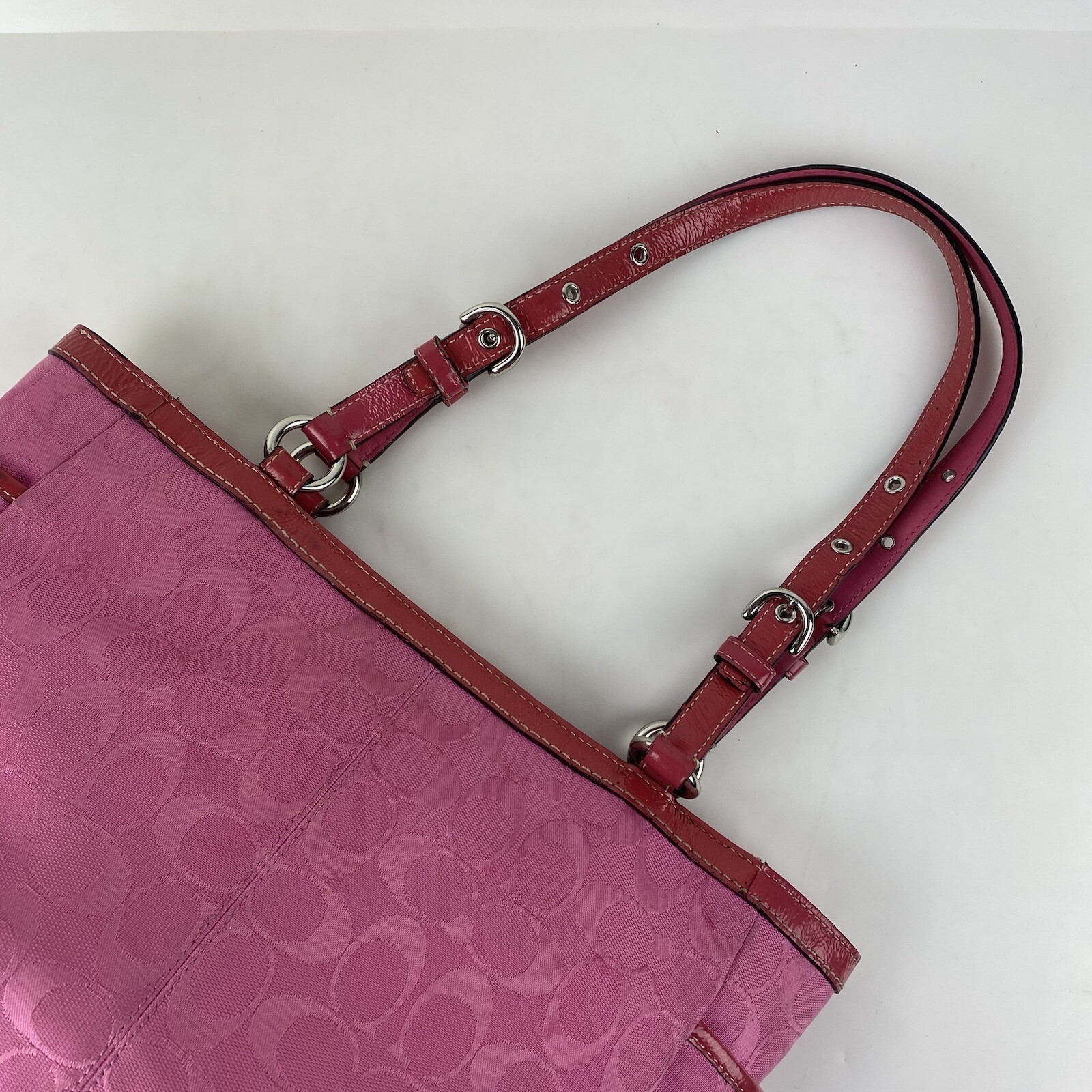 PINK COACH PURSE Hot Pink Signature C Logo Fabric Lea… Gem