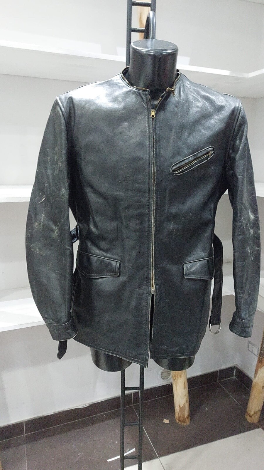 Black Leather Jacket for Women Size S PGC033PI Vintage Style-image