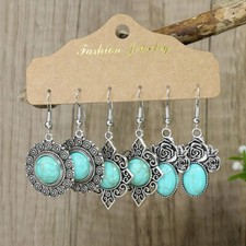 Women Flower Turquoise Earrings Set Indian Jewelry Bohemian Vintage Earring Gift