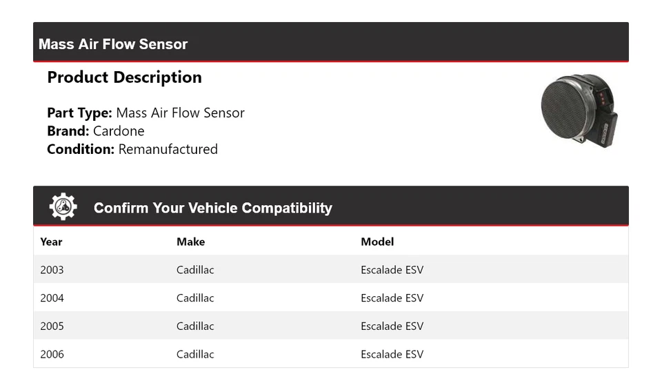 Sensor de fluxo de ar em massa Cardone 2004 2005 Cadillac Escalade ESV 2003-2006 - Imagem 2 de 4