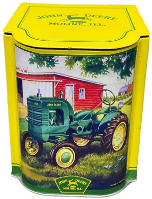 John Deere Tractor Tin Green/Red Barn Sloped Hinge Lid Storage Container 5.5''x4''