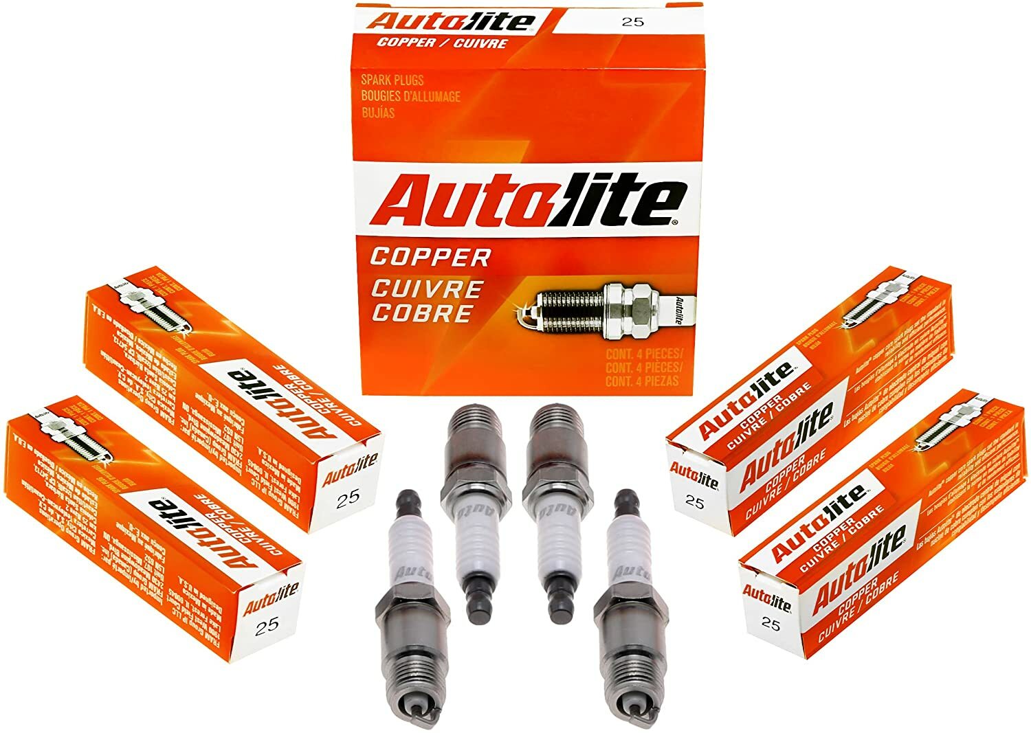 Pack of 4 AUTOLITE COPPER RESISTOR 25 Spark Plugs NEW