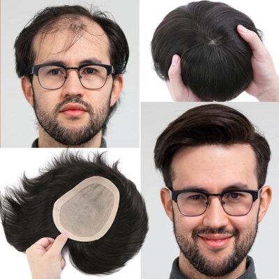 HOT Mens Toupee 100% Remy Human Hairpiece PU Thin Skin Hair System for Loss Hair
