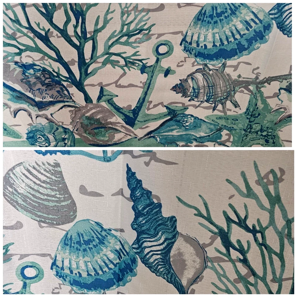 Caribbean Joe Seaside Starfish Sea Shell Fabric Shower Curtain Teal White 73x70" - Image 3 of 4