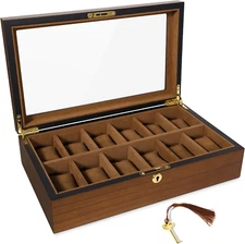 12 Slot Unisex Watch Box  Jewelry Storage Wooden Display Case Organizer Glass