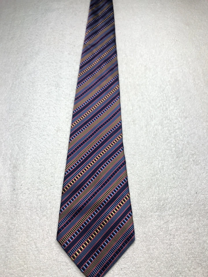 CORBATA CLAIBORNE HOMBRE AZUL DORADO CON RAYAS ROSAS 4 X 59 Foto 2 de 4