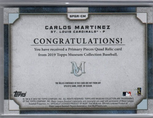 CARLOS MARTINEZ 2019 TOPPS MUSEUM PRIMARY PIECES QUAD GU RELICS /99 ST. LOUIS - Picture 2 of 2