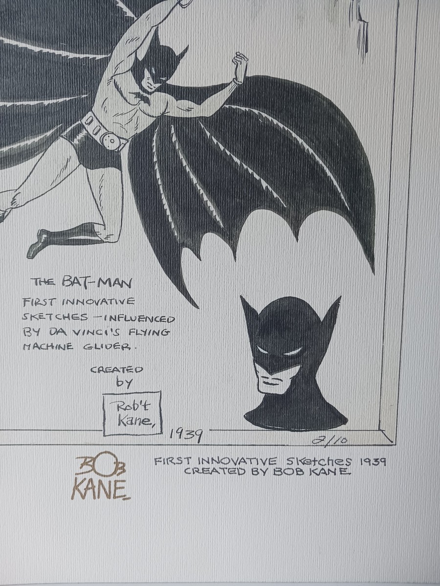 BATMAN DAVINCI BOB KANE SIGNED CONCEPT ART COA UNCUT WARNER STORES