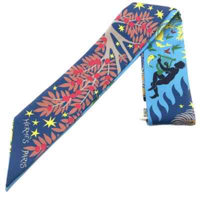 HERMES Schal Twilly Sous le Charme d'Orphee MARINE BLEU AZUR NEU IN VERPACKUN...