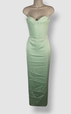 Alex Perry Women's Green Satin Green Ansley Midi Dress Size 8