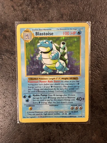 SHADOWLESS Pokémon Blastoise Base Set 2/102 Holo Rare