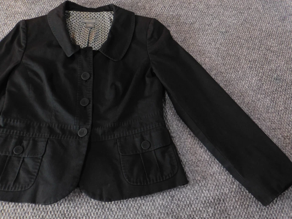 Chaqueta Ann Taylor 6 Negra Mujer Blazer Botón Clásico Informal Algodón Elástico Foto 2 de 4