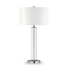 Henn Hart 15" Clear Glass/Polished Nickel Metal/Glass/Fabric Table Lamp