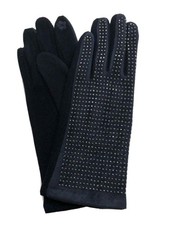 Womens Navy Blue  Silver Rhinestone Stretch Fit Texting Tech Touchscreen Gloves