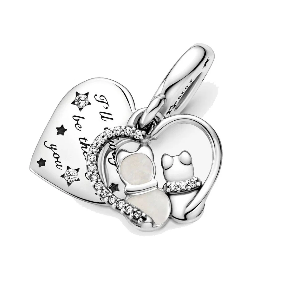 Collar Pulsera Pandor Ajuste Dije Colgante Gatos y Corazones, Plata de Ley 925 Foto 4 de 4