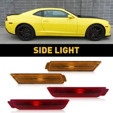 Amber / Red Lens Bumper Side Marker Lights Housings For 10-15 Chevy Camaro F & R