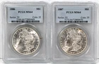 Pair of 1886 & 1887 Morgan Silver Dollars - PCGS Graded MS64 !!