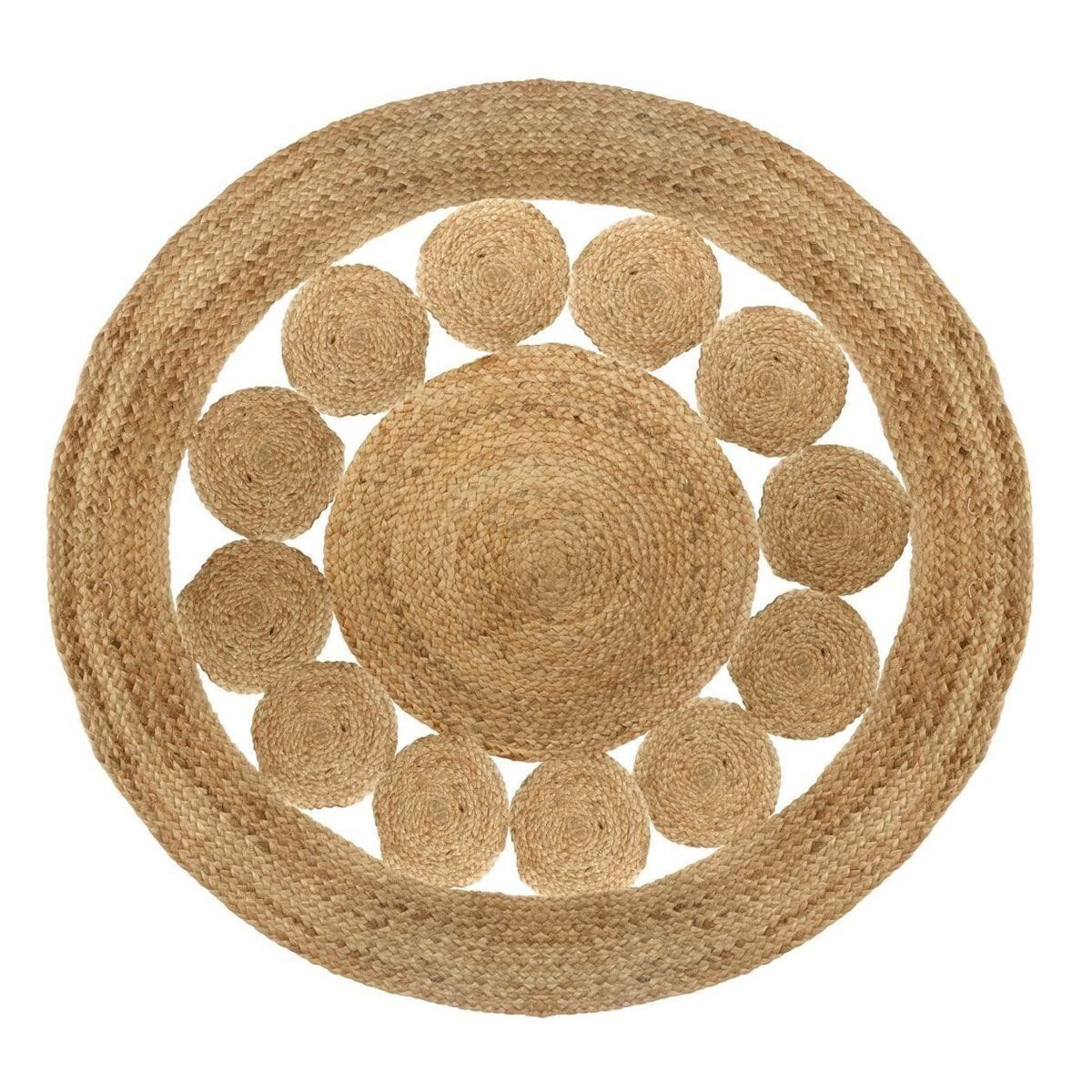 Tapis en jute ajouré 120cm beige sol protégé sans étouffer