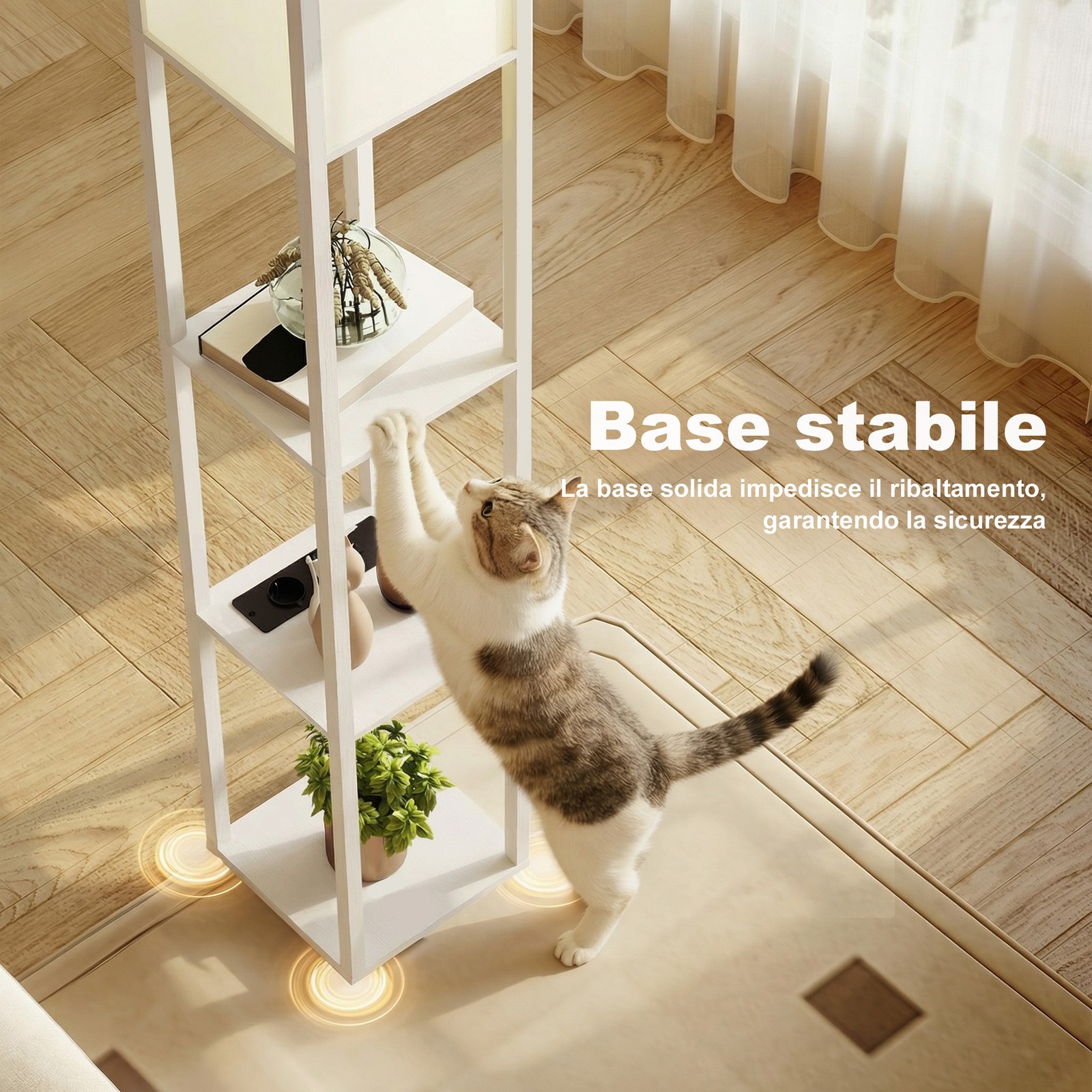 Lampada da Terra con Ripiani, Luce Regolabile, Interruttore a Pedale e Porte USB foto 6