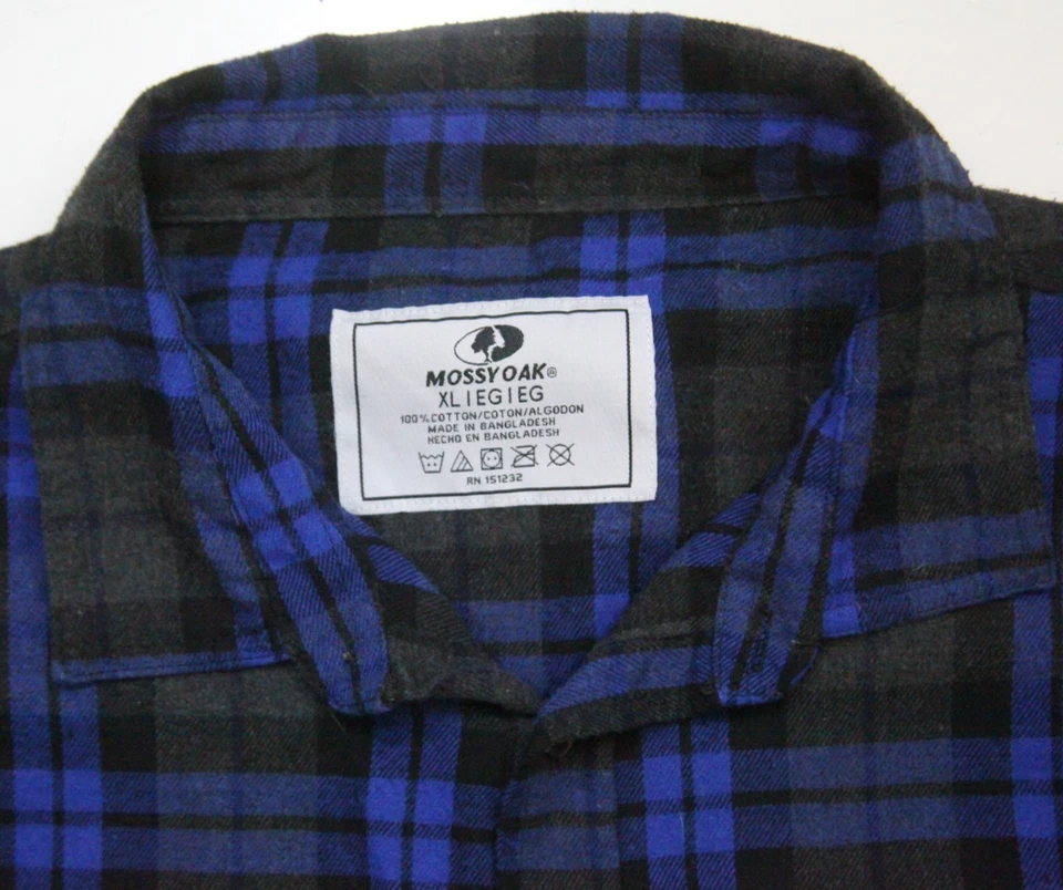 Camisa de vestir de franela gris y azul Mossy Oak XL manga larga algodón para hombre WS139 Foto 3 de 4