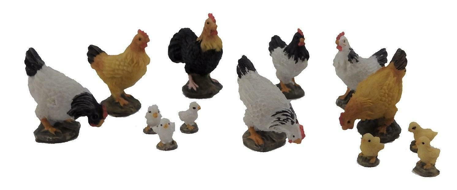 Dolls House Rooster Hens & Chicks Farmyard Chickens Garden Pet Accessory