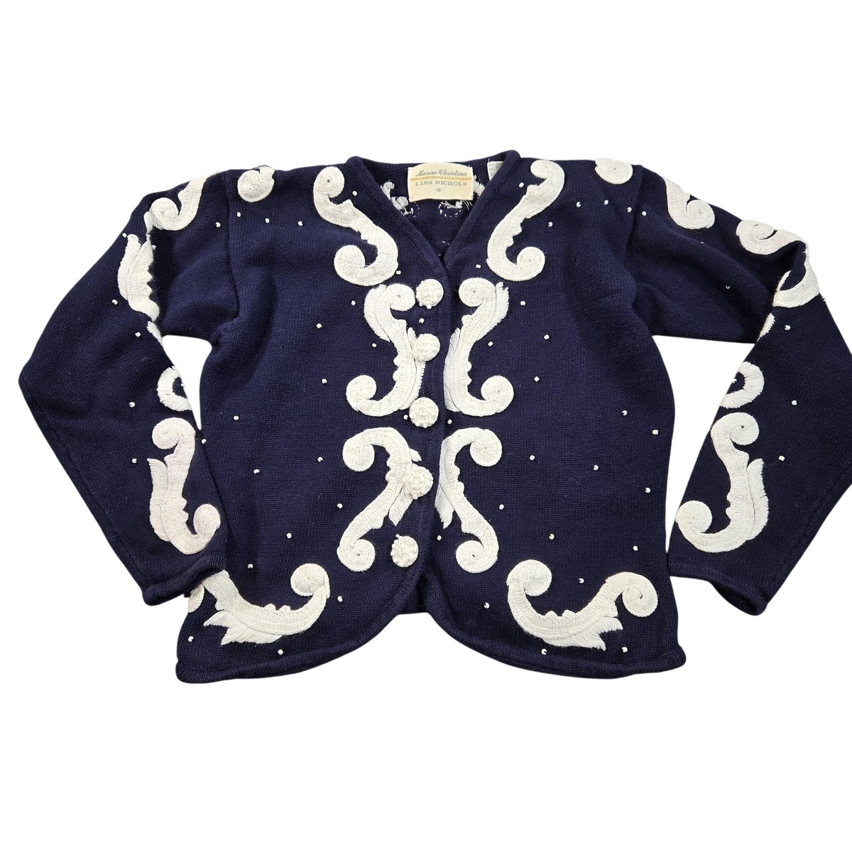 Vintage Marisa Christina Sweater Cardigan Womens Small Blue Beaded