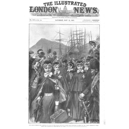 GRECO TURKISH WAR British Nurses Arriving at Patras - Antique Print 1897