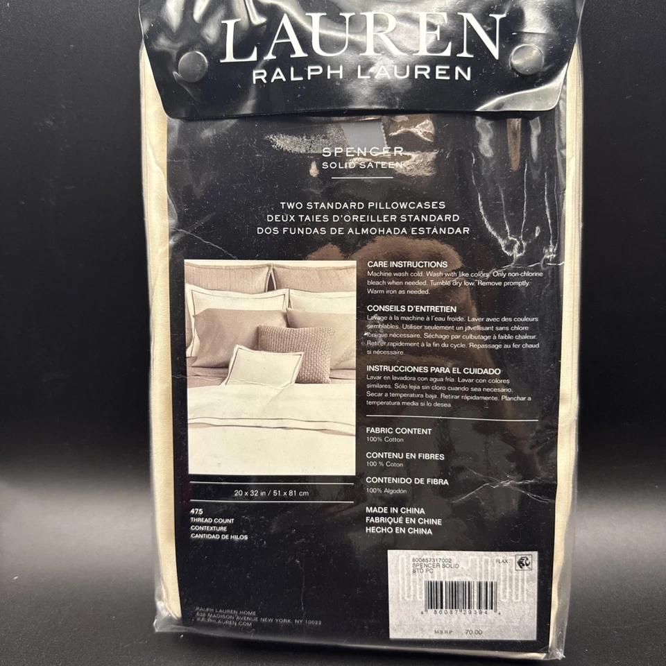 Ralph Lauren Spencer Solid Sateen 475 Thread Count STANDARD Pillowcases - Image 2 of 4
