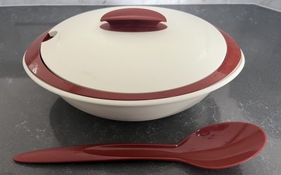 Vtg Tupperware Oval Insulated Bowl Server 5 pc With Lids & Spoon 1H