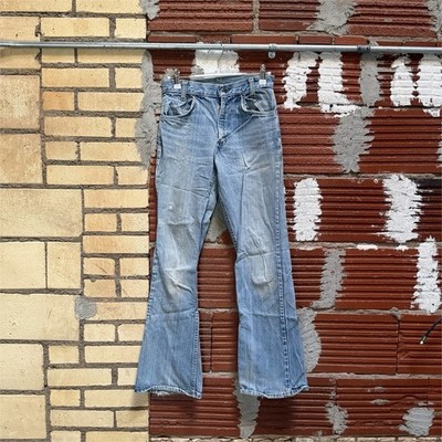 Vintage 70s Levi s Orange Tab BellBottom Flare Jeans Light Wash Distressed 28x31