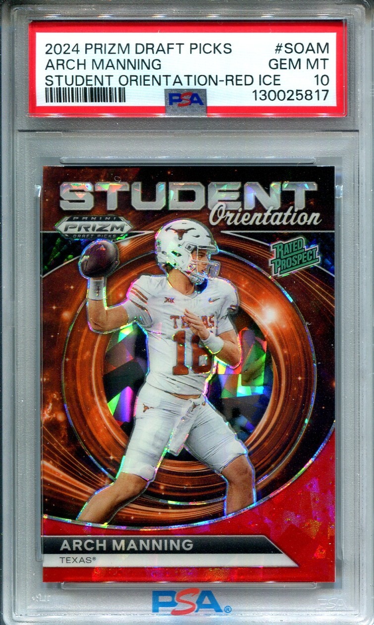 2024 Panini Prizm Draft Picks Student Orientation Red Ice Arch Manning PSA 10