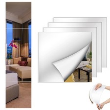 4 Pack Acrylic Mirror Tiles, 8 x 8 Inch Self Adhesive Acrylic Square Mirrors,...