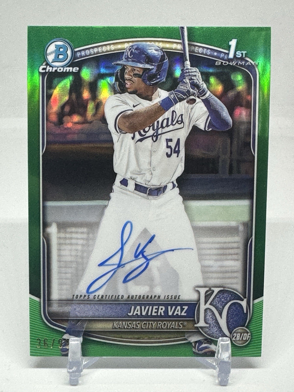 2025 Bowman Baseball Javier Vaz 1st Chrome Auto True Green /99 CPA-JVA KC Royals