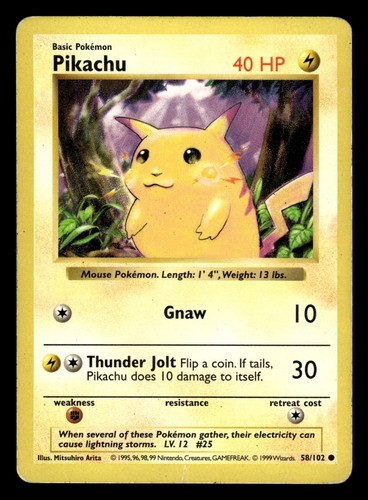 Pikachu 58/102 Shadowless Yellow Cheeks Base Set Pokemon Card
