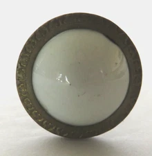 Old Picture Nail Brass Artwork Hanger White Porcelain Head Button Vtg Display