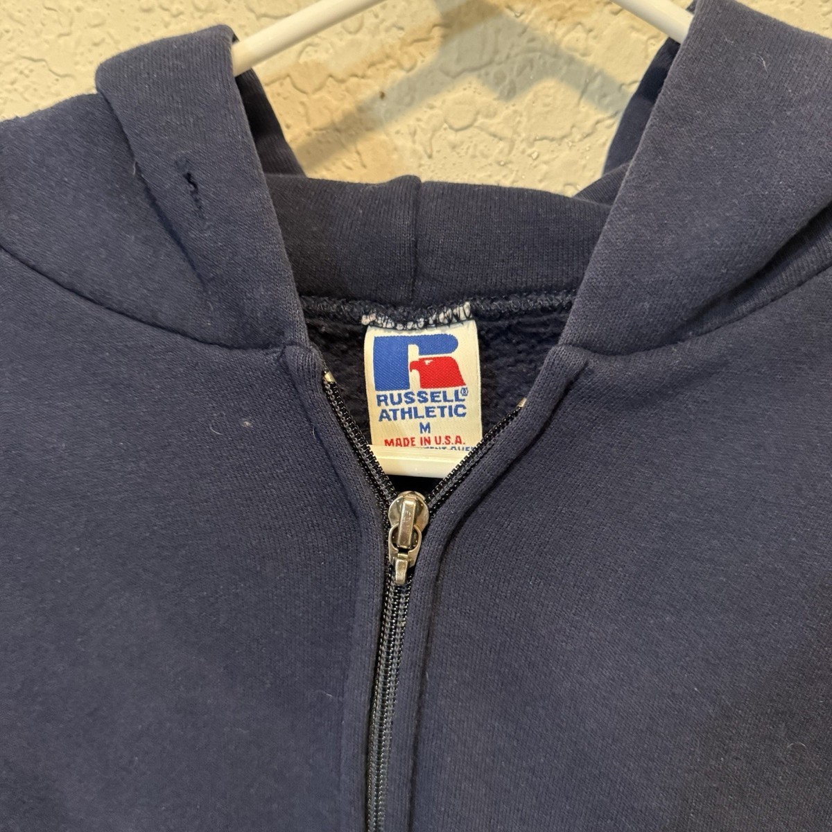 Vintage 90s RARE USA Russell Athletic Full Zip Blank Blue Hoodie
