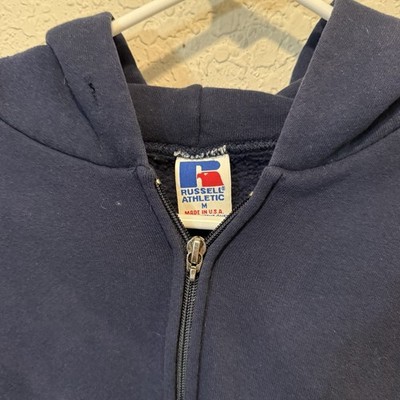 Vintage 90s RARE USA Russell Athletic Full Zip Blank Blue Hoodie
