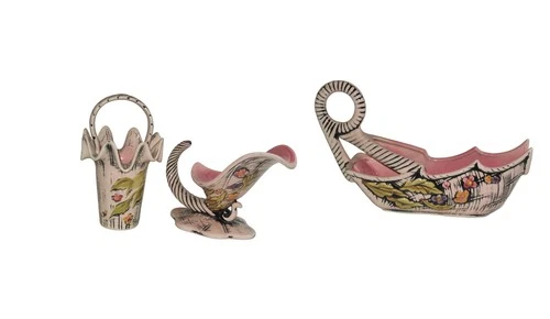 Vtg Hull Pottery Blossom Flite 3-pc Lot Mid-Century 1955 Signed T4, T6, T12