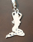 PLAYBOY CELL PHONE CHARM BUNNY GIRL KNEELING BLUE GEMS SILVER FINISH
