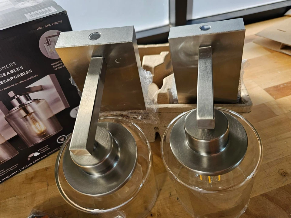 2 PACK - Globe Rechargeable Battery Powered Wall sconce Set - Silver - Image 2 of 4