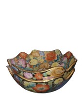 Chinese Famille Rose Antique Bowls Set Of 2, With Scallop Edges.